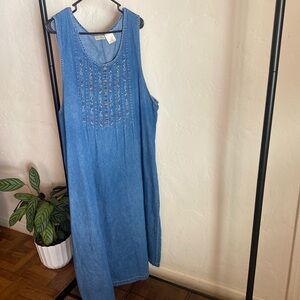 Embroidered Denim Sleeveless Dress
